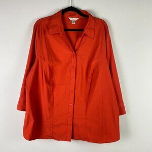 CJ Banks Button Up Shirt Womens 2X Orange 3/4 Sleeves Stretch